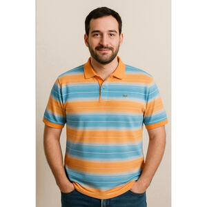 Men's Lacoste 3XL Striped Polo Camp Shirt Orange Blue Dadcore Surf Style Coastal